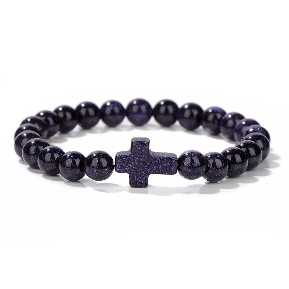 Olivenorma Natural Crystal Beads Cross Pendant Bracelet