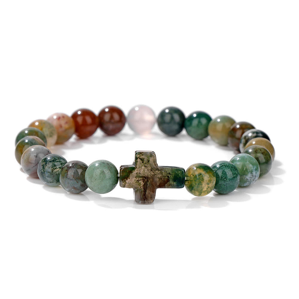 Olivenorma Natural Crystal Beads Cross Pendant Bracelet