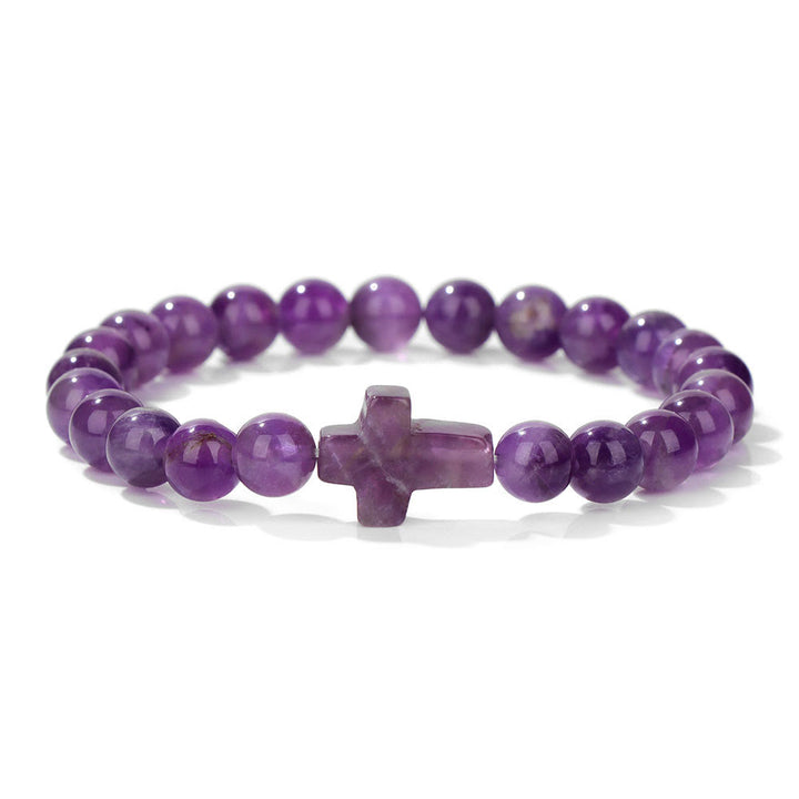 Olivenorma Natural Crystal Beads Cross Pendant Bracelet