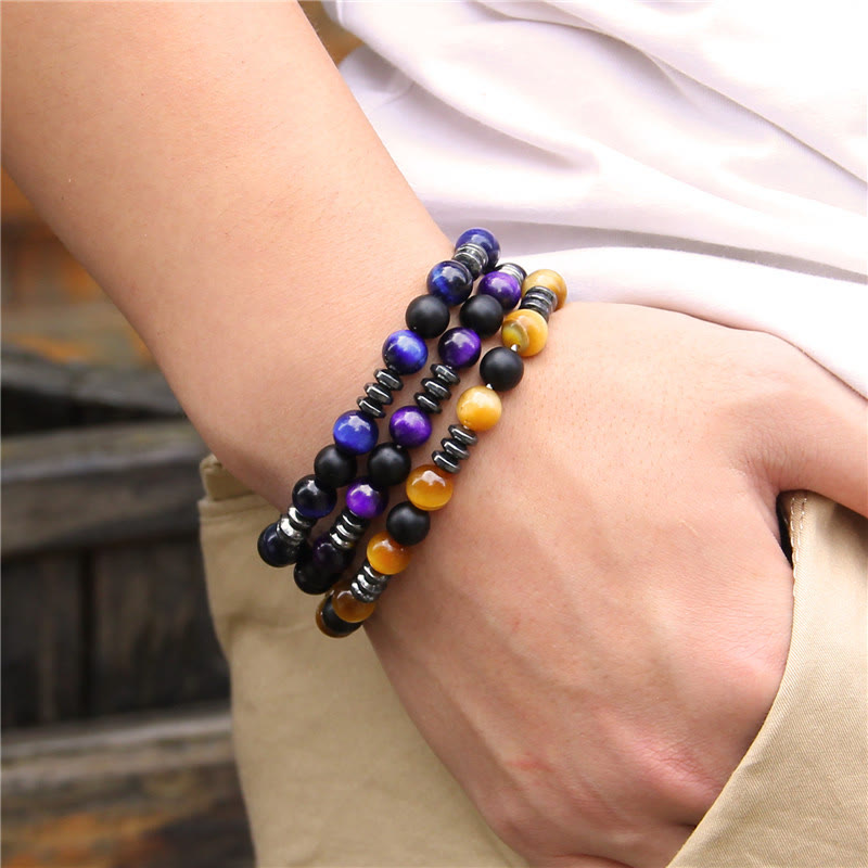 Olivenorma Natural Hematite Tiger Eye Stone Beads Bracelet