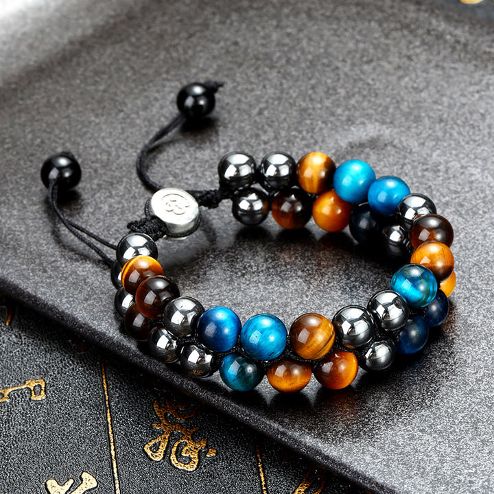 Olivenorma Men Blue Tiger Eye Beads OM Bracelet