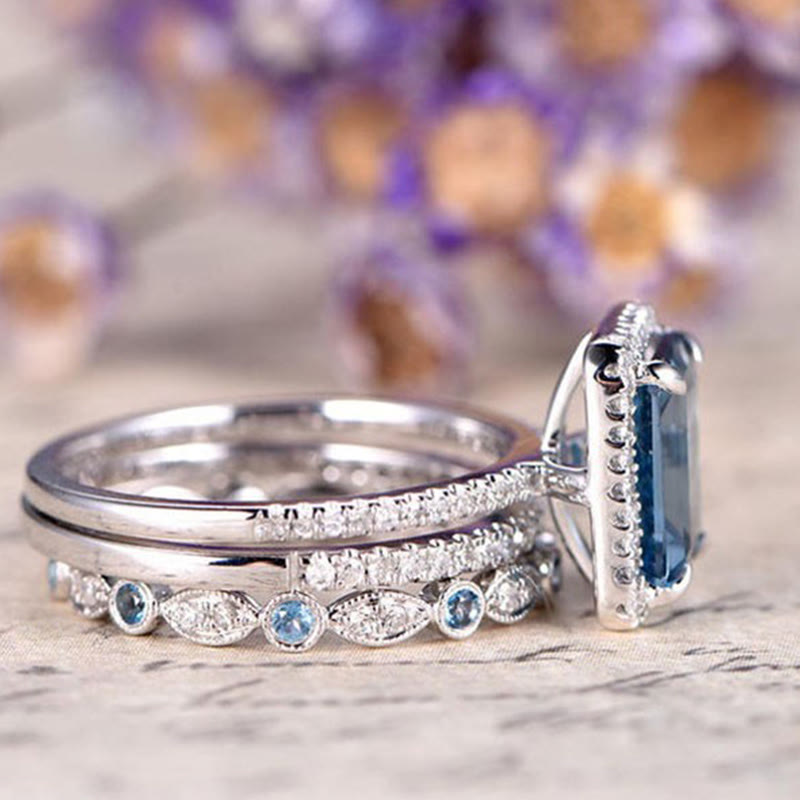 FREE Today: "Calm Ocean" - Aquamarine with Zircon 3 PCS Ring Set - image 3