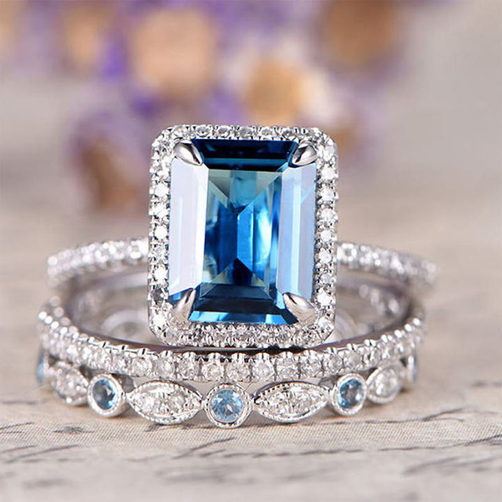 FREE Today: "Calm Ocean" - Aquamarine with Zircon 3 PCS Ring Set - 12 - image 0