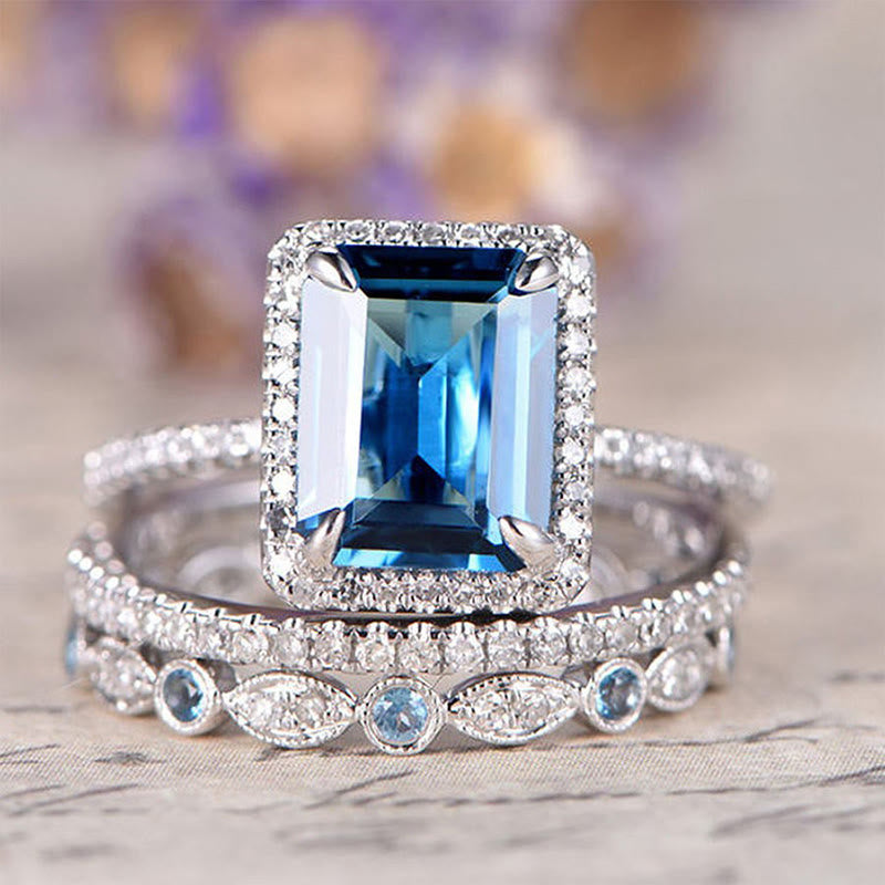 FREE Today: "Calm Ocean" - Aquamarine with Zircon 3 PCS Ring Set - 12 - image 0