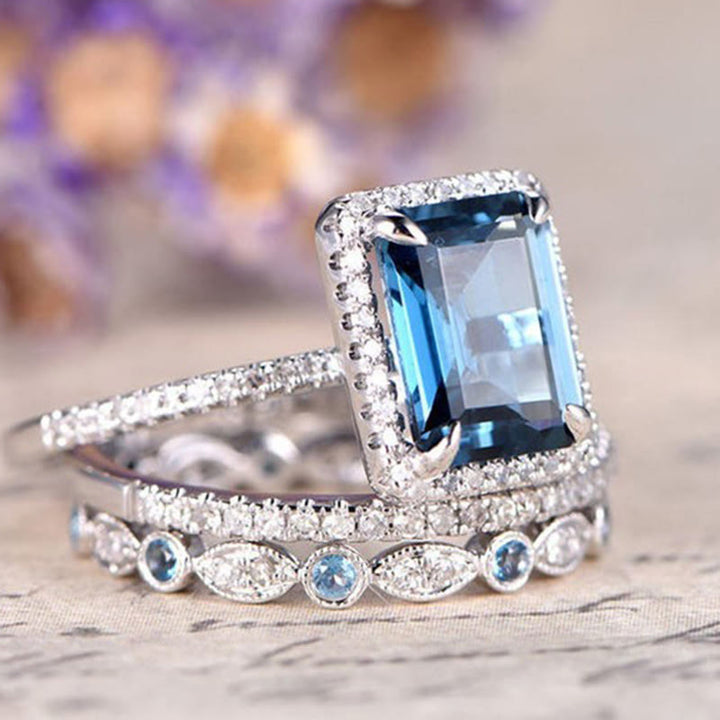 FREE Today: "Calm Ocean" - Aquamarine with Zircon 3 PCS Ring Set - image 2