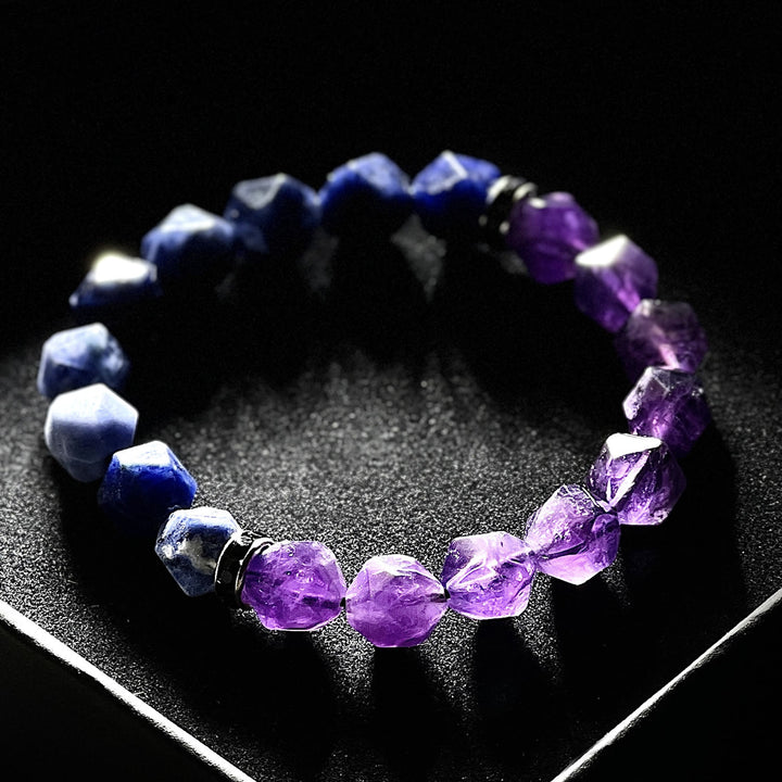 Olivenorma Men Geometric Facets Blue Sodalite Amethyst Beads Bracelet