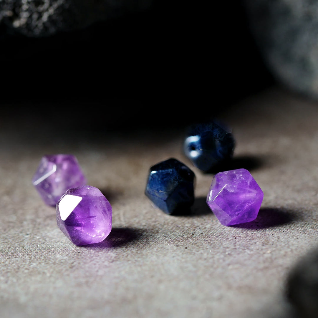 Olivenorma Men Geometric Facets Blue Sodalite Amethyst Beads Bracelet