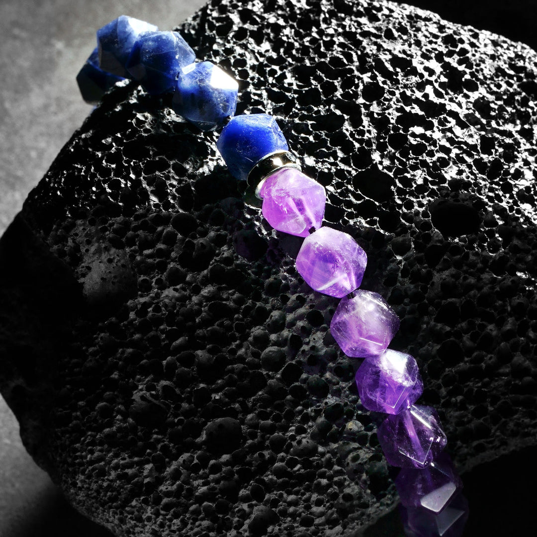 Olivenorma Men Geometric Facets Blue Sodalite Amethyst Beads Bracelet - image 5