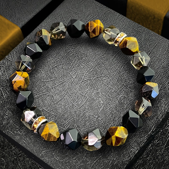 Olivenorma Men  Facets Tiger Eye Black Onyx Beads Bracelet