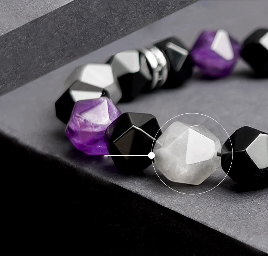 Olivenorma Men Geometric Facets Amethyst Cloud Quartz Beads Bracelet