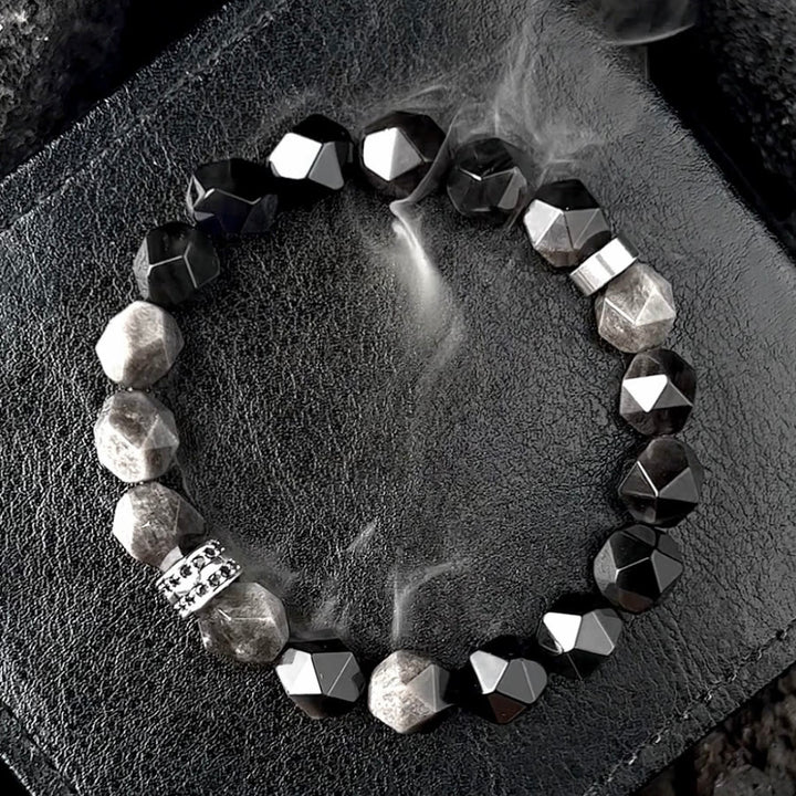 Olivenorma Men Geometric Facets Obsidian Beads Bracelet