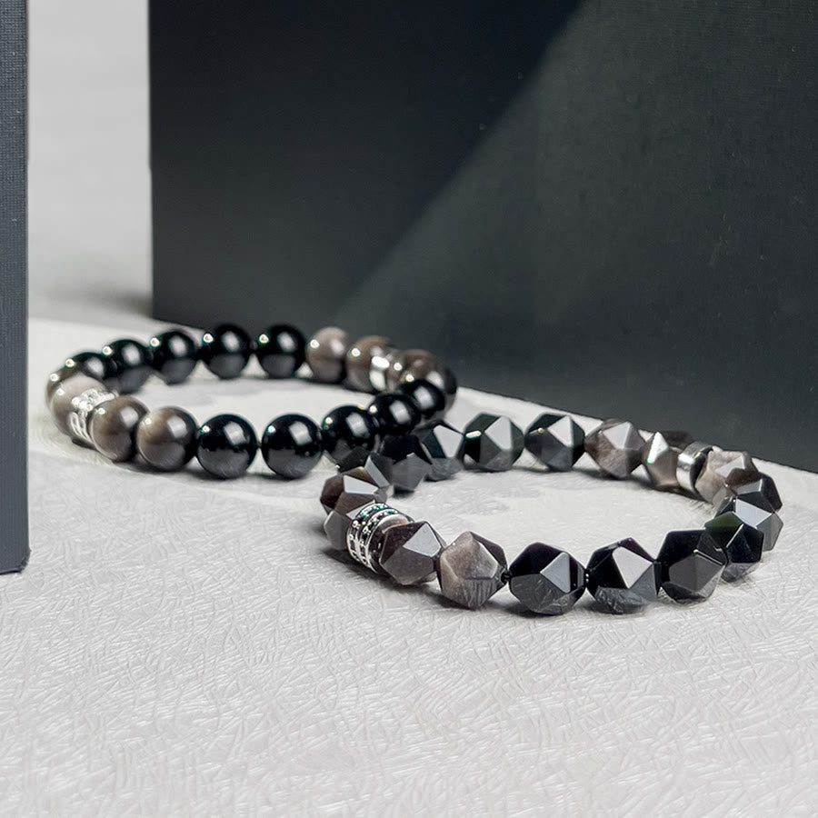 Olivenorma Men Geometric Facets Obsidian Beads Bracelet - image 2