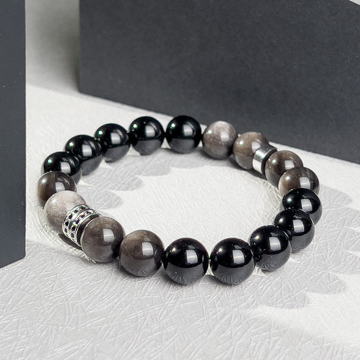 Olivenorma Men Geometric Facets Obsidian Beads Bracelet