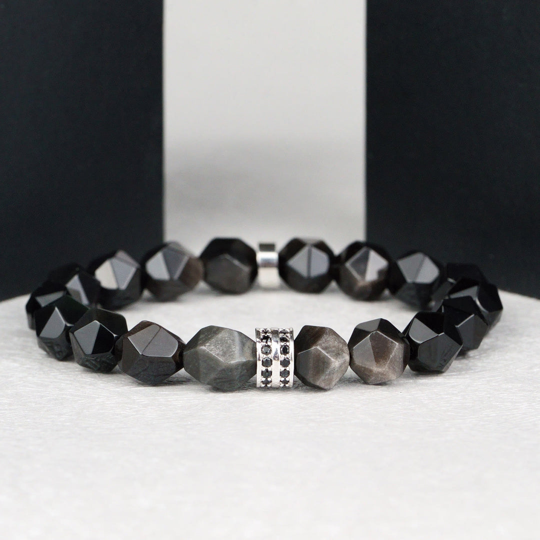 Olivenorma Men Geometric Facets Obsidian Beads Bracelet - image 6