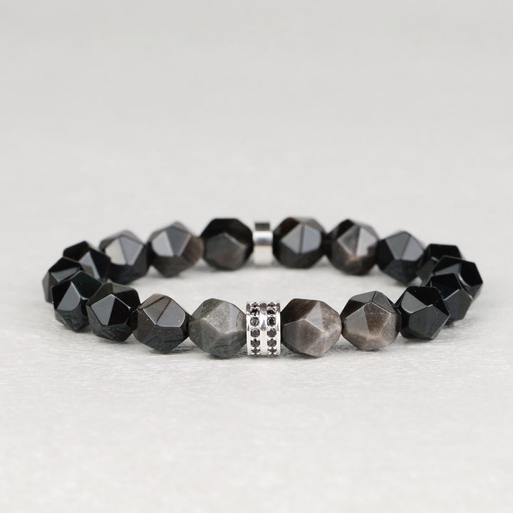 Olivenorma Men Geometric Facets Obsidian Beads Bracelet - image 4