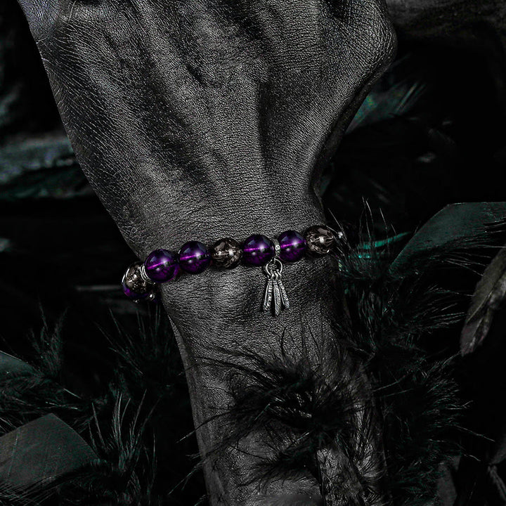 Olivenorma Men Amethyst Feather Pendant Beads Bracelet