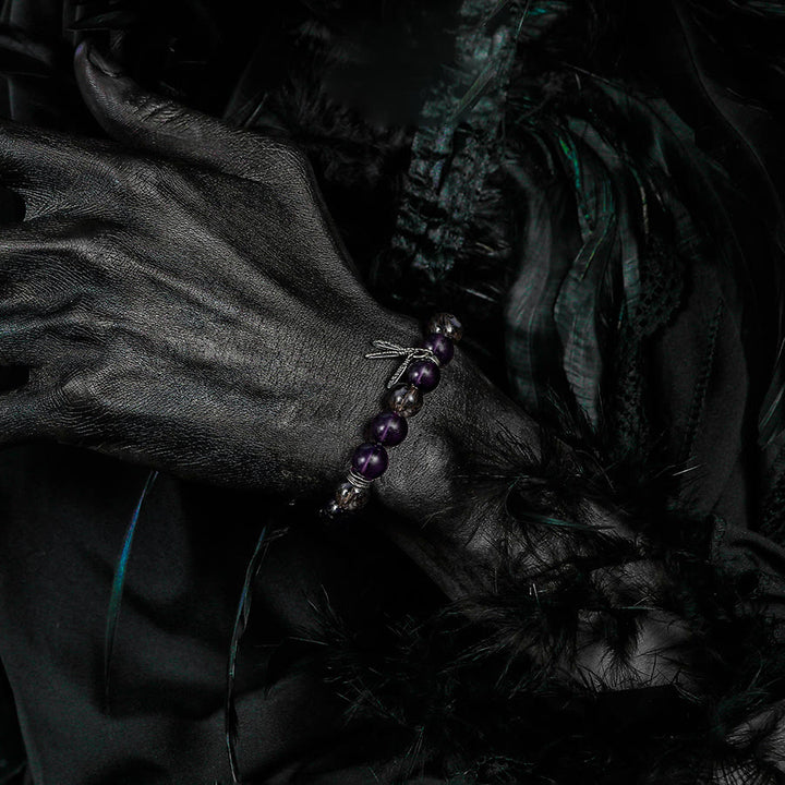 Olivenorma Men Amethyst Feather Pendant Beads Bracelet - image 2