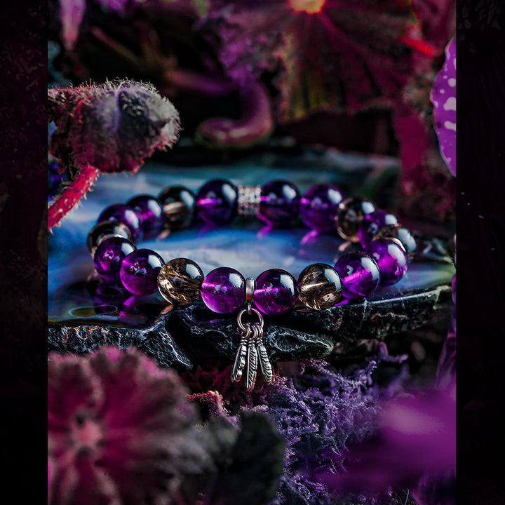 Olivenorma Men Amethyst Feather Pendant Beads Bracelet - image 5
