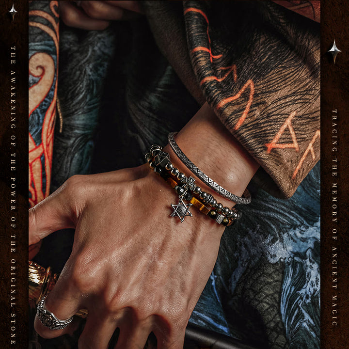 Olivenorma Men Tiger Eye Gold Obsidian Evil Eye Beads Bracelet - image 2