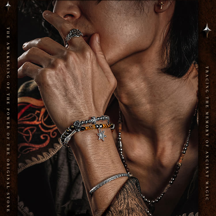 Olivenorma Men Tiger Eye Gold Obsidian Evil Eye Beads Bracelet - image 1
