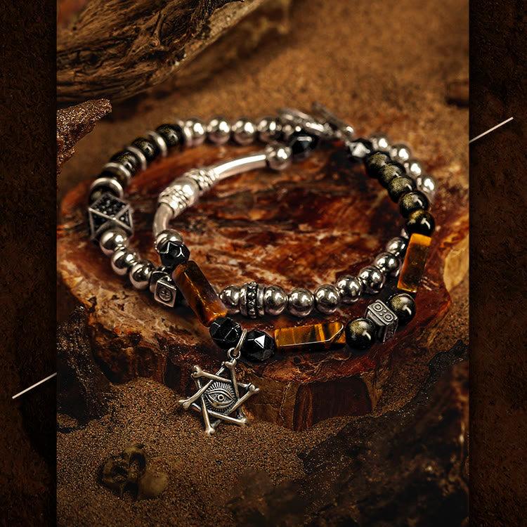 Olivenorma Men Tiger Eye Gold Obsidian Evil Eye Beads Bracelet - image 3