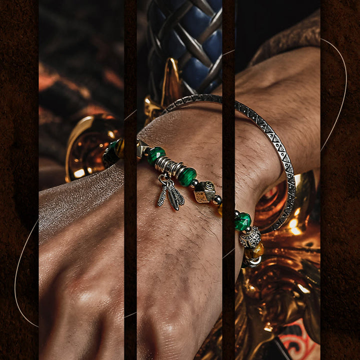 Olivenorma Men Tiger Eye Malachite Feather Pendant Beads Bracelet - image 4