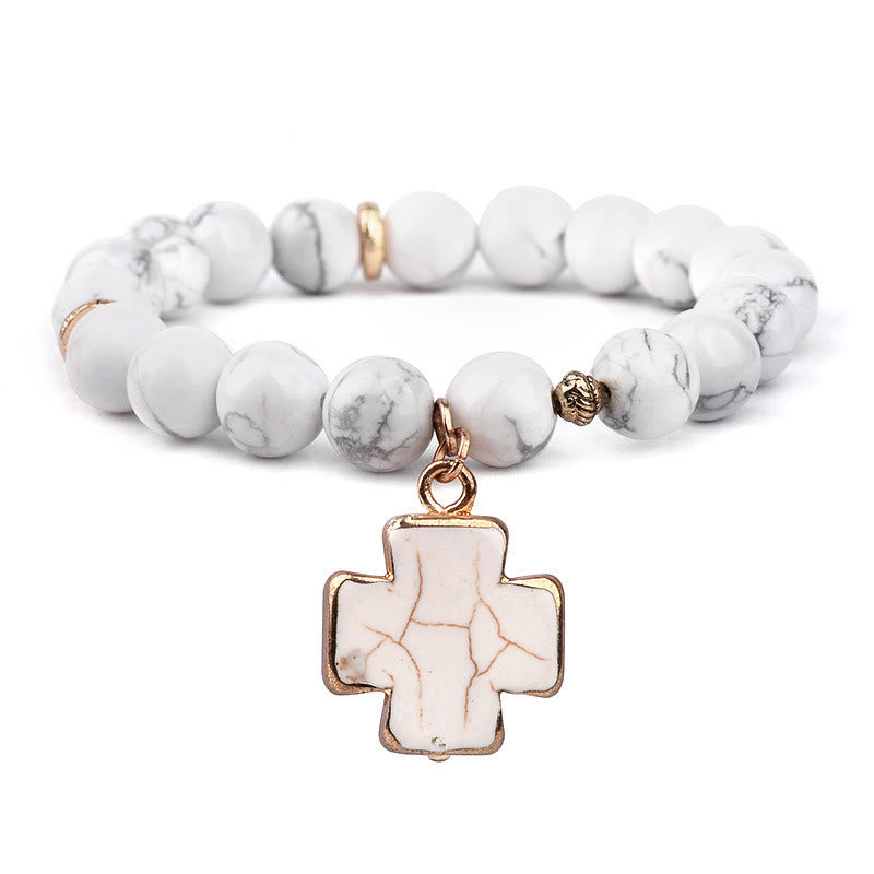 Olivenorma White Turquoise Clear Crystal Cross Bracelet