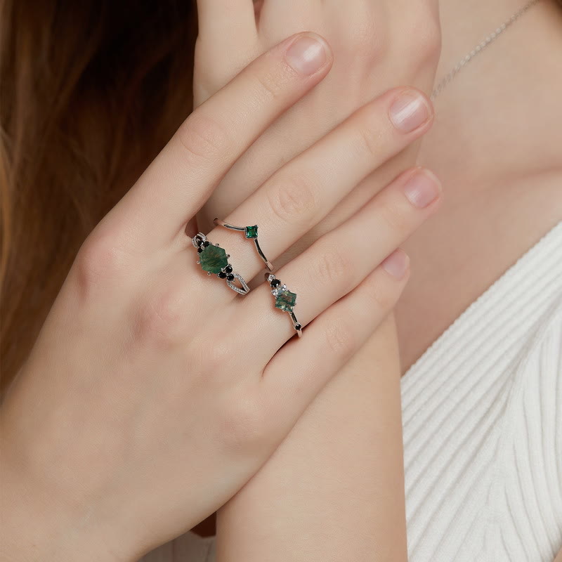 Olivenorma Square Moss Agate S925 Sterling Silver Ring - image 1
