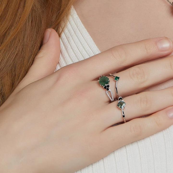 Olivenorma Square Moss Agate S925 Sterling Silver Ring - image 2