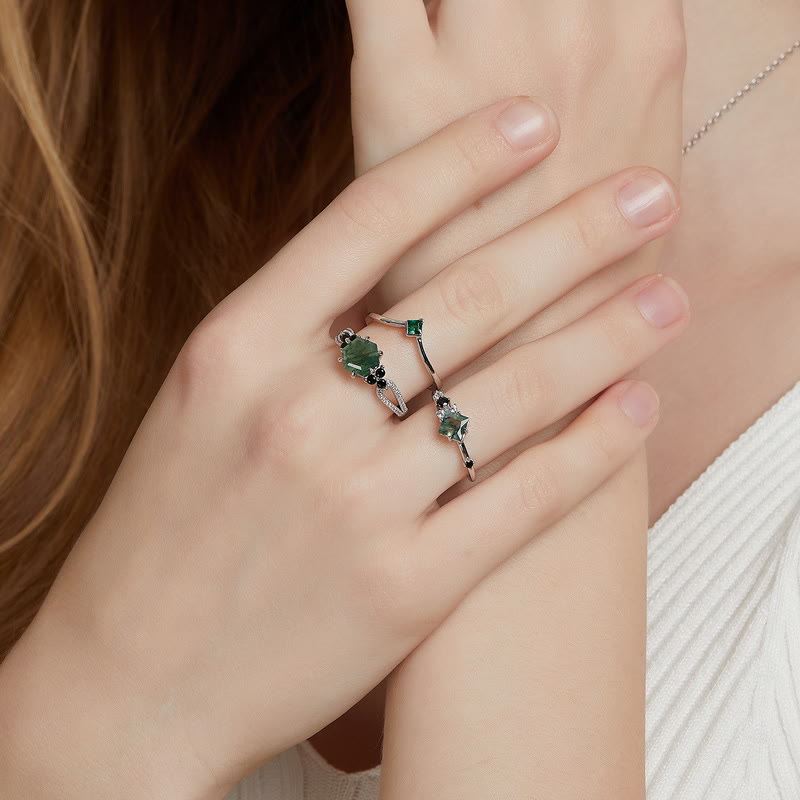 Olivenorma Square Moss Agate S925 Sterling Silver Ring - image 3