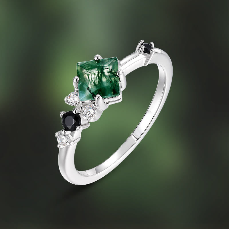 Olivenorma Square Moss Agate S925 Sterling Silver Ring - image 6