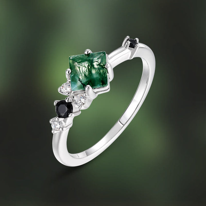 Olivenorma Square Moss Agate S925 Sterling Silver Ring - image 6