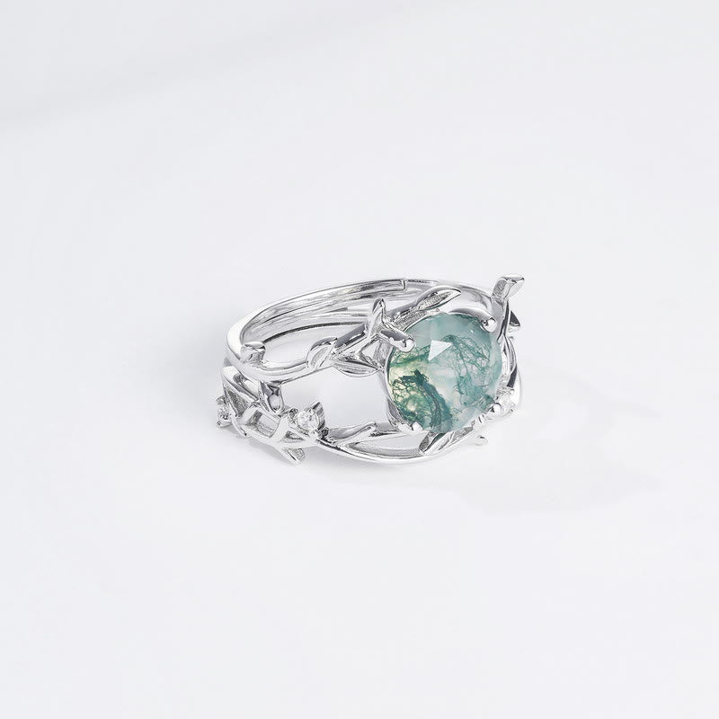 Olivenorma 2Pcs Moss Agate Leaf Vine S925 Silver Ring - image 8
