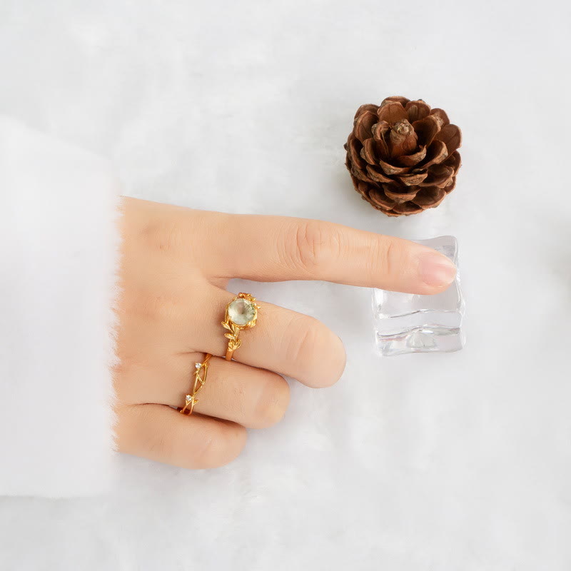 Olivenorma 2Pcs Moss Agate Leaf Vine S925 Silver Ring - image 4