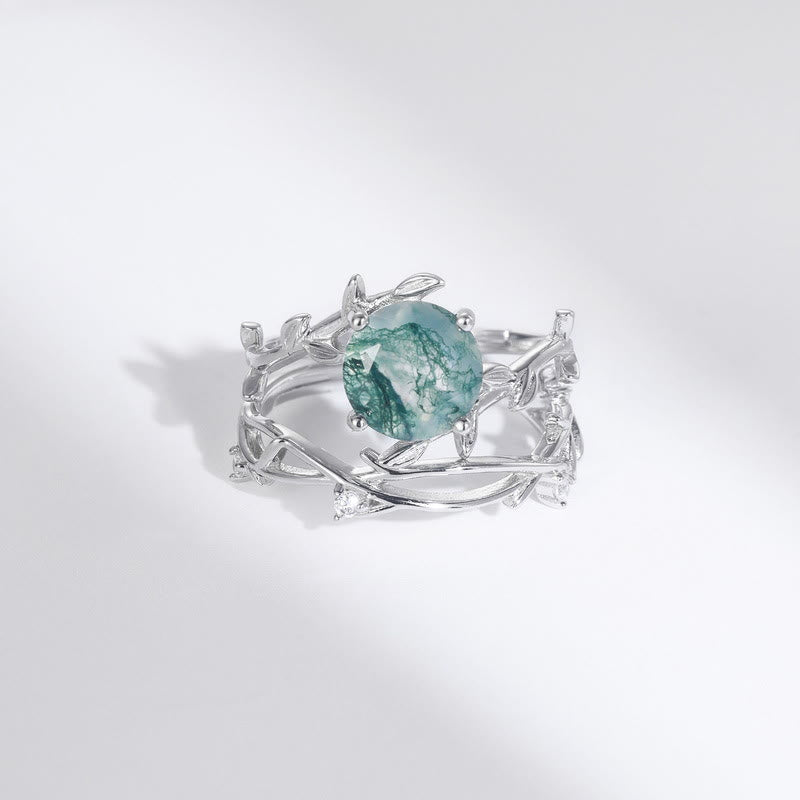 Olivenorma 2Pcs Moss Agate Leaf Vine S925 Silver Ring - image 7