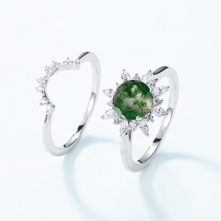 Olivenorma 2Pcs Moss Agate Sunflower Design Ring - image 5