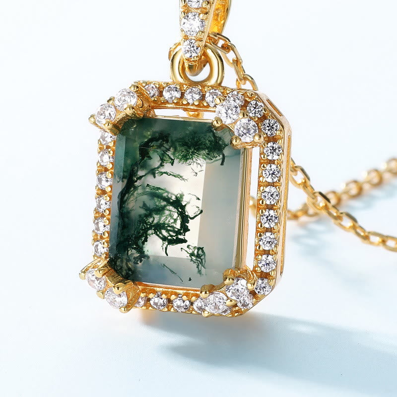Olivenorma Square Moss Agate White Zircon Necklace - image 3
