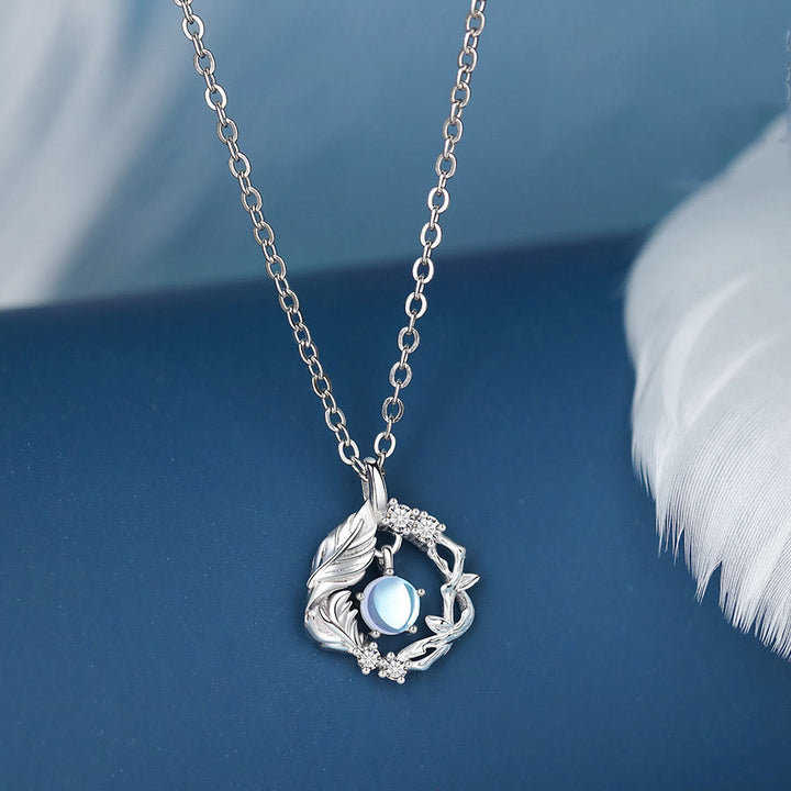 Olivenorma "Blue Gum and Bird" Moonstone Necklace