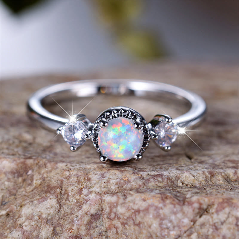 Olivenorma Four Prong Round Opal Ring