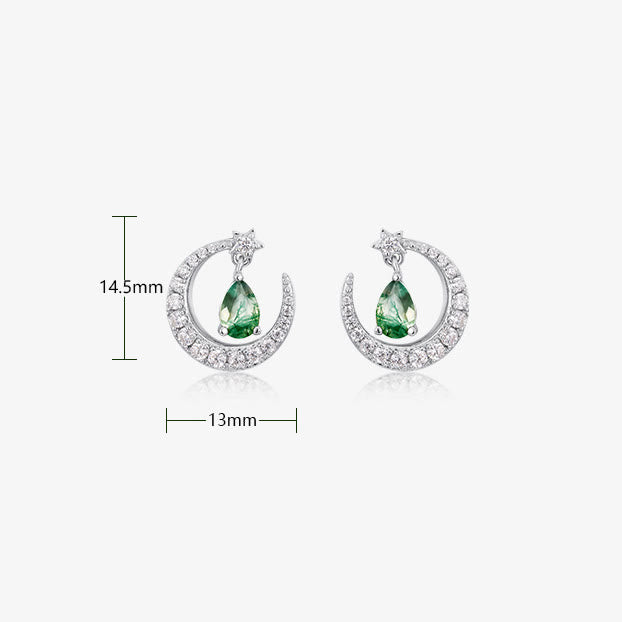 Olivenorma Moss Agate White Zircon Meniscus Design Earrings