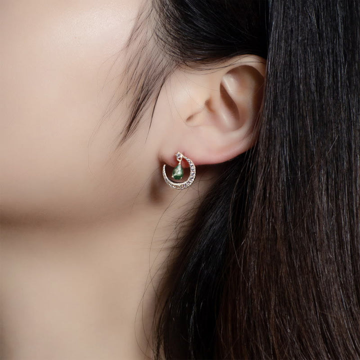 Olivenorma Moss Agate White Zircon Meniscus Design Earrings