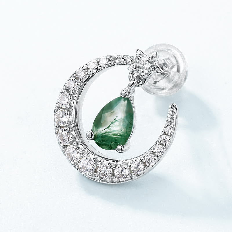 Olivenorma Moss Agate White Zircon Meniscus Design Earrings