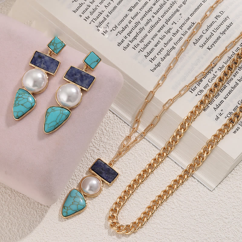 Olivenorma Irregular Turquoise Pearl Blue Sodalite Pendant Jewelry Set