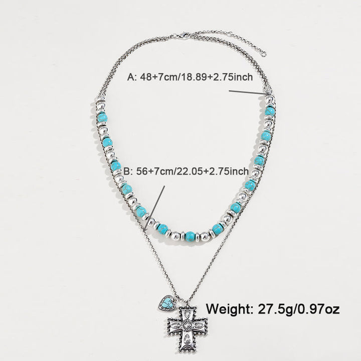 Olivenorma Turquoise Heart Cross Pendant Alloy Jewelry Set