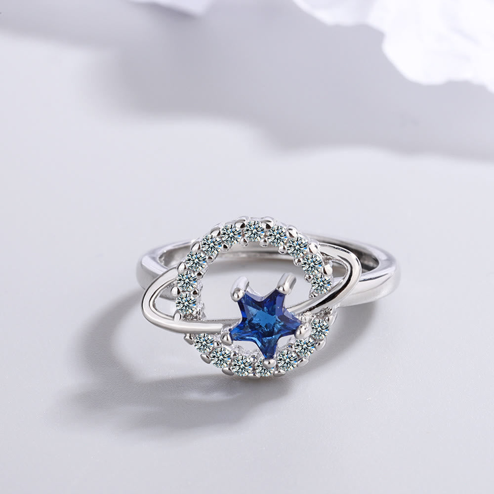 Olivenorma Pentagram Blue Topaz White Zircon Adjustable Ring