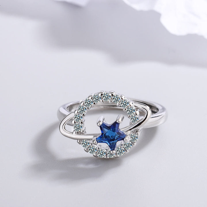 Olivenorma Pentagram Blue Topaz White Zircon Adjustable Ring