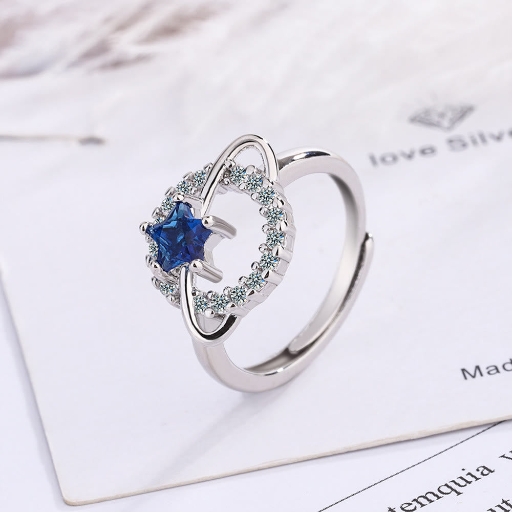 Olivenorma Pentagram Blue Topaz White Zircon Adjustable Ring