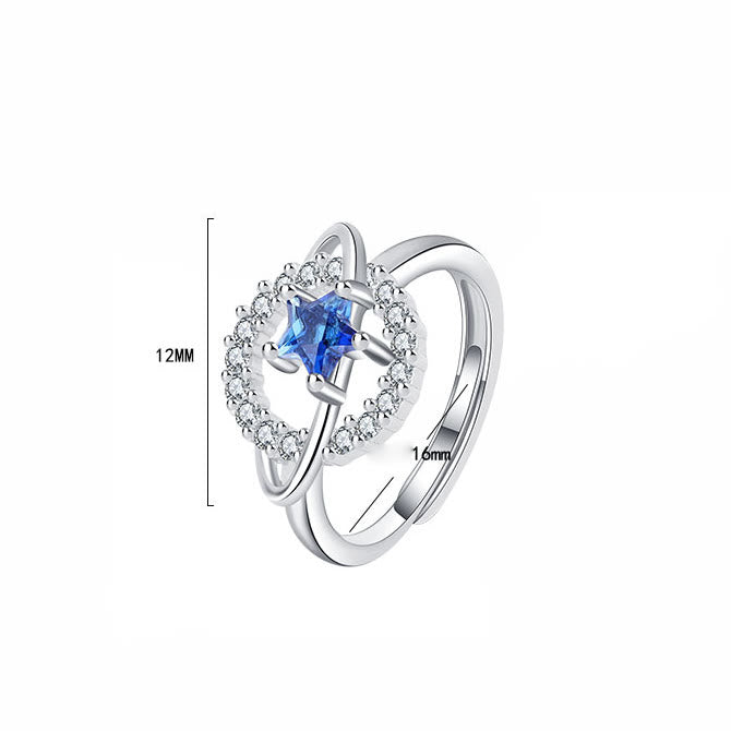 Olivenorma Pentagram Blue Topaz White Zircon Adjustable Ring