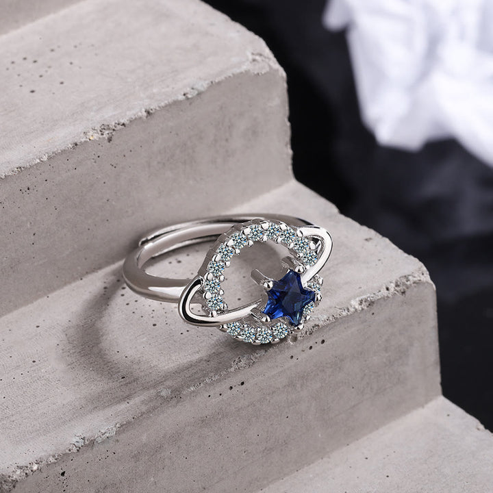 Olivenorma Pentagram Blue Topaz White Zircon Adjustable Ring