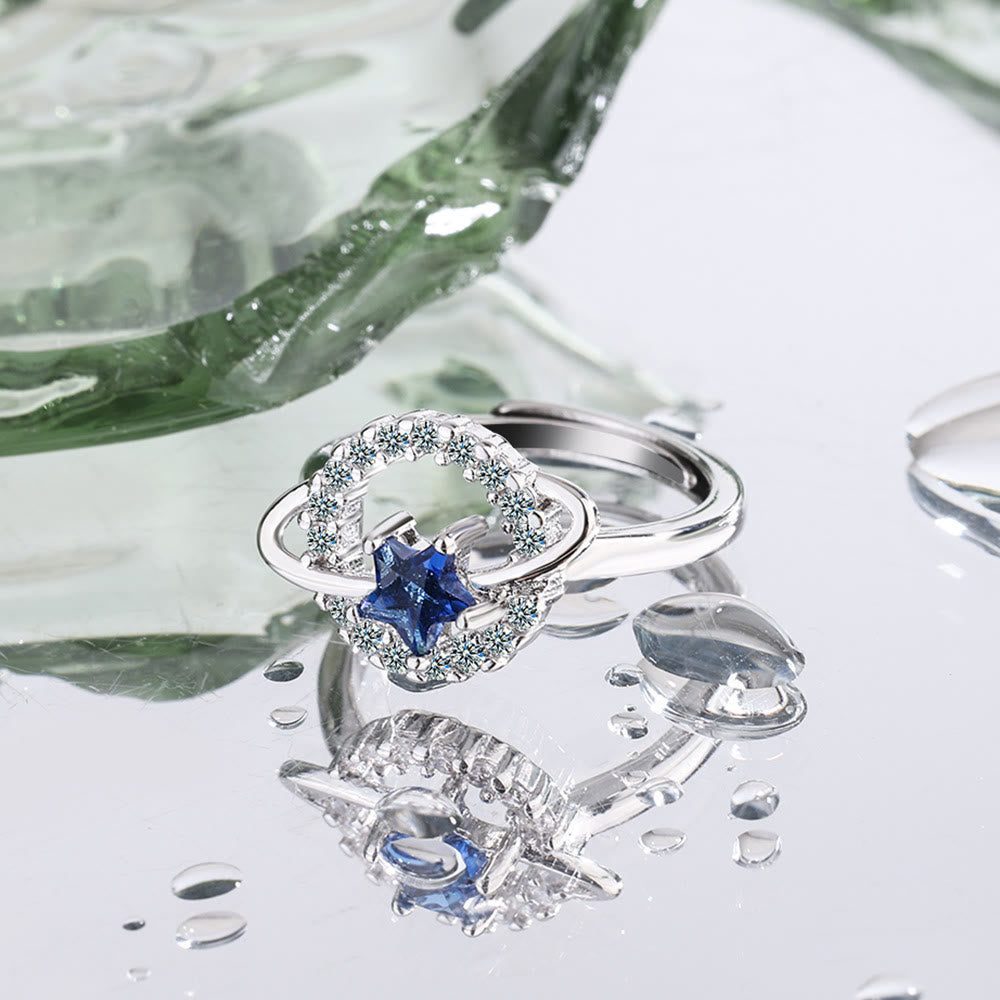 Olivenorma Pentagram Blue Topaz White Zircon Adjustable Ring